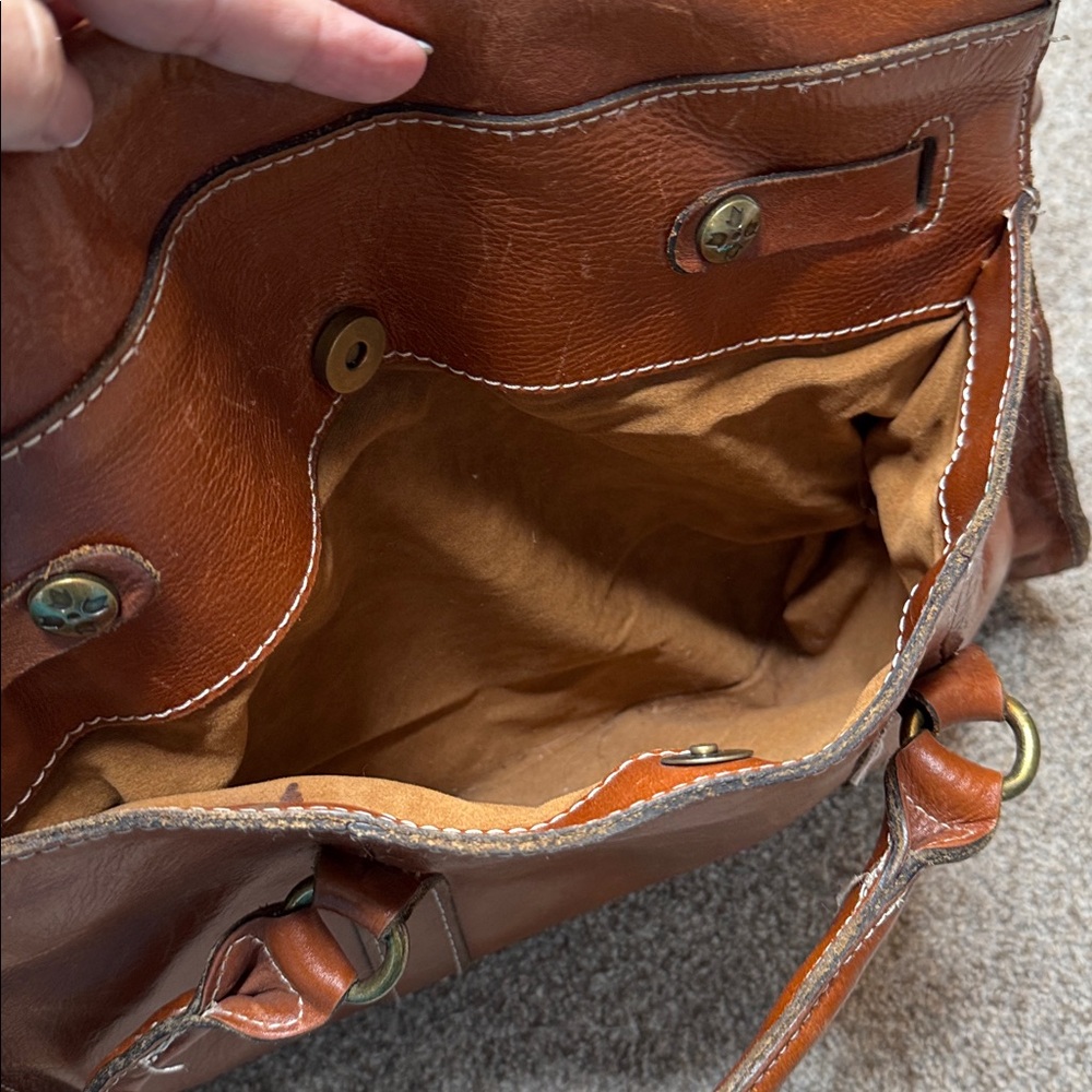 Patricia Nash Vienna Leather Satchel Cognac Brown Distressed Bag OS - Picture 8 of 16
